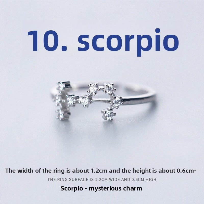 Adjustable Zodiac Copper Ring with Zircon