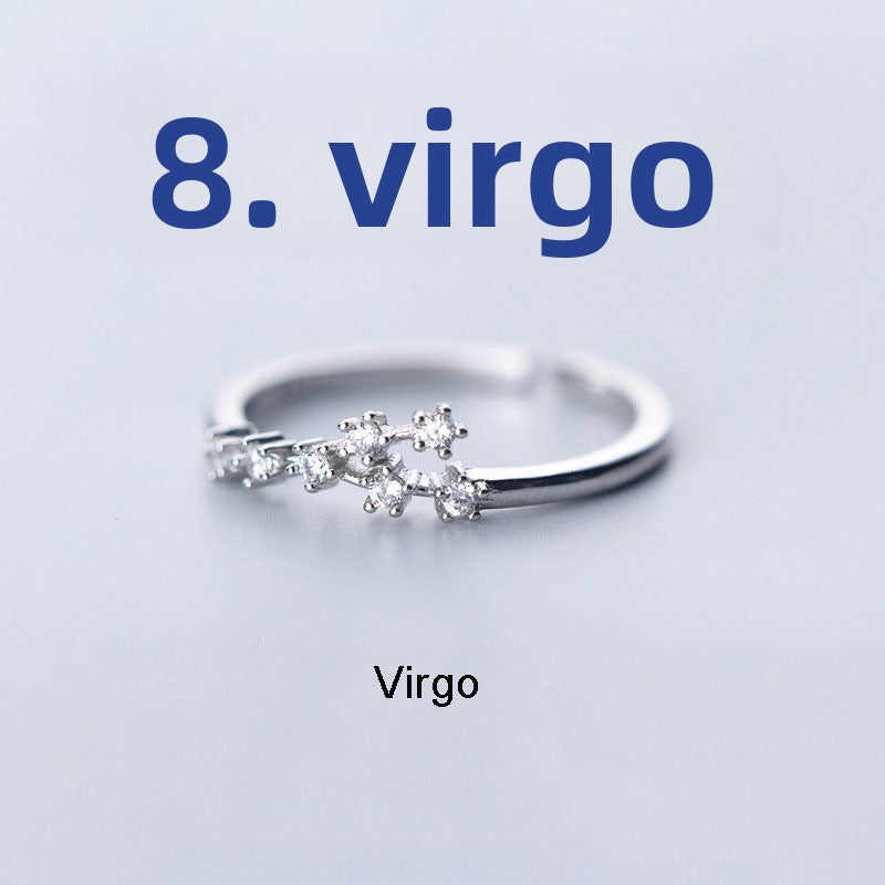 Adjustable Zodiac Copper Ring with Zircon