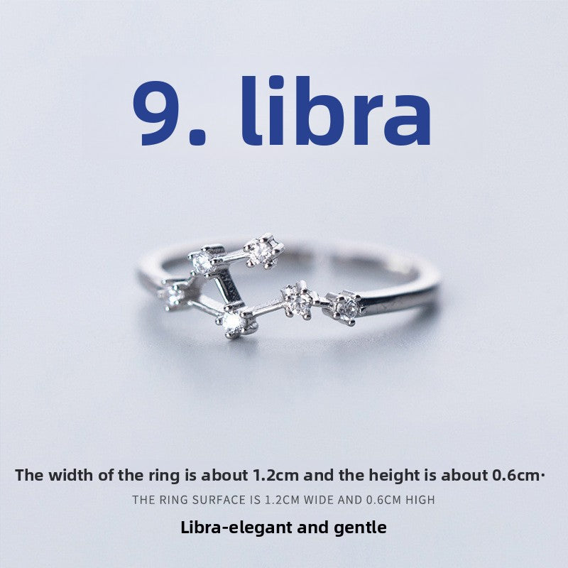 Adjustable Zodiac Copper Ring with Zircon