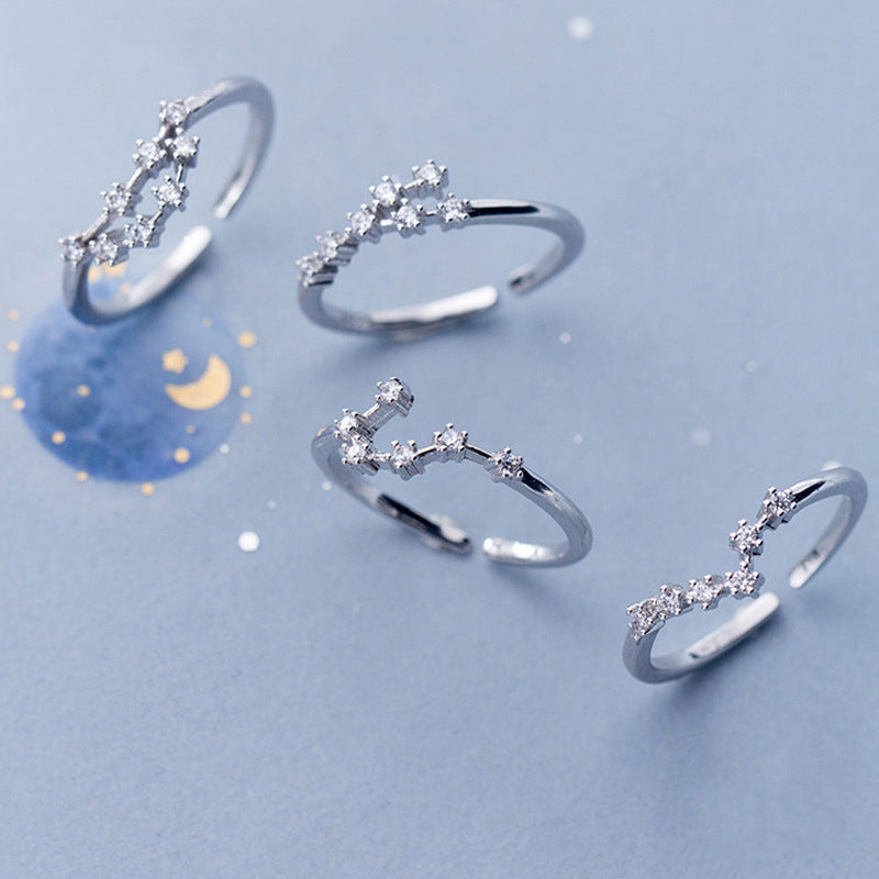 Adjustable Zodiac Copper Ring with Zircon