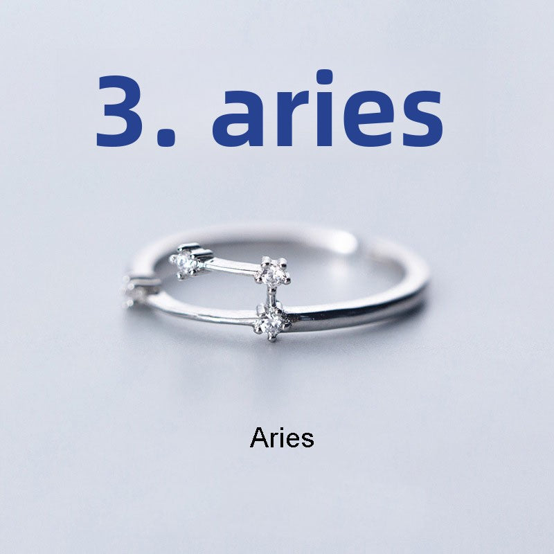 Adjustable Zodiac Copper Ring with Zircon